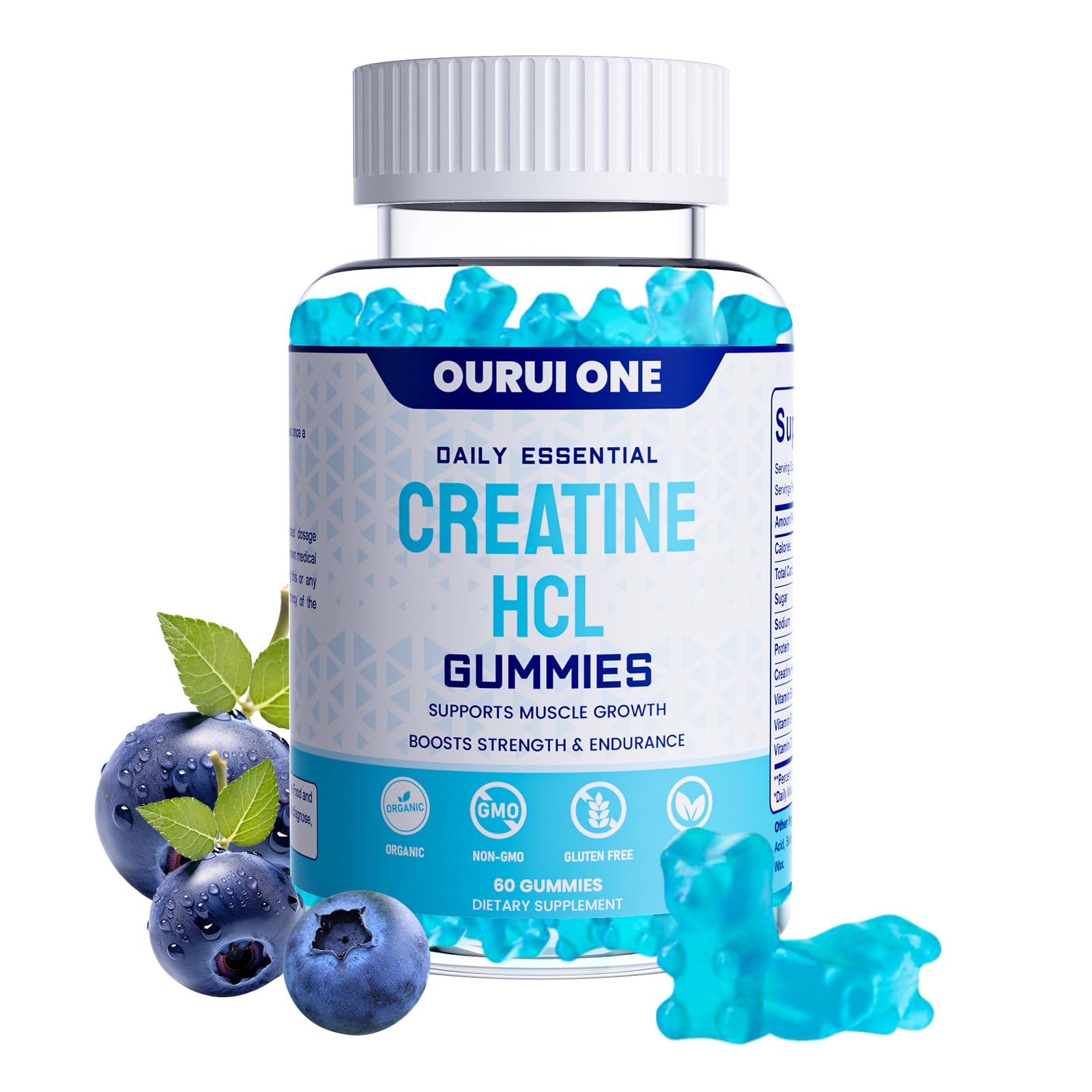 Front view of the Ourui One Creatine HCL Gummies 2000mg bottle