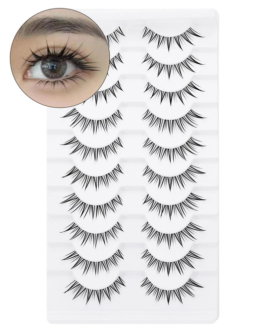 Outopen Fox Eye Manga Lashes pack with 10 pairs for versatile looks.