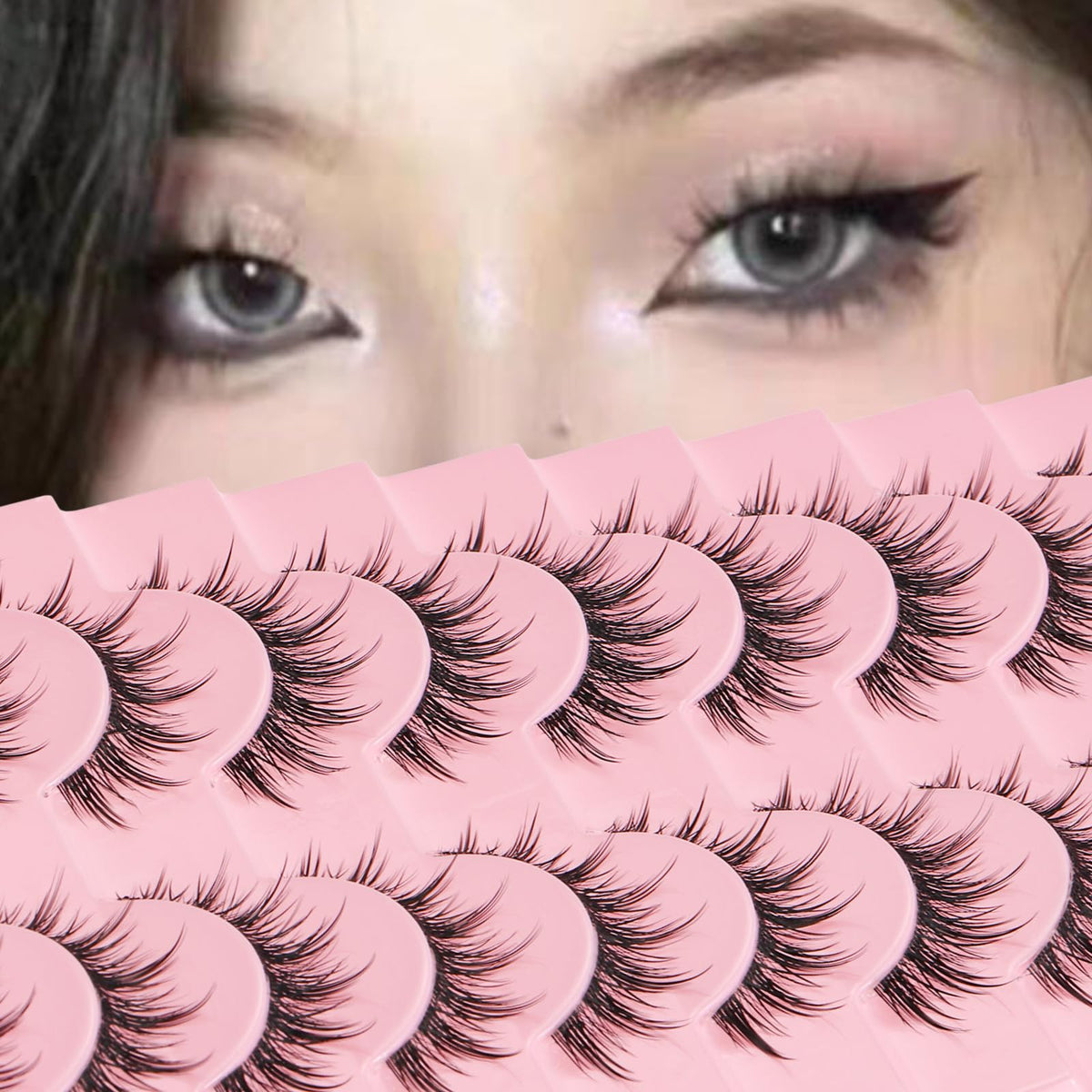 outopen manga lashes with clear band for natural blend and easy daily wear.