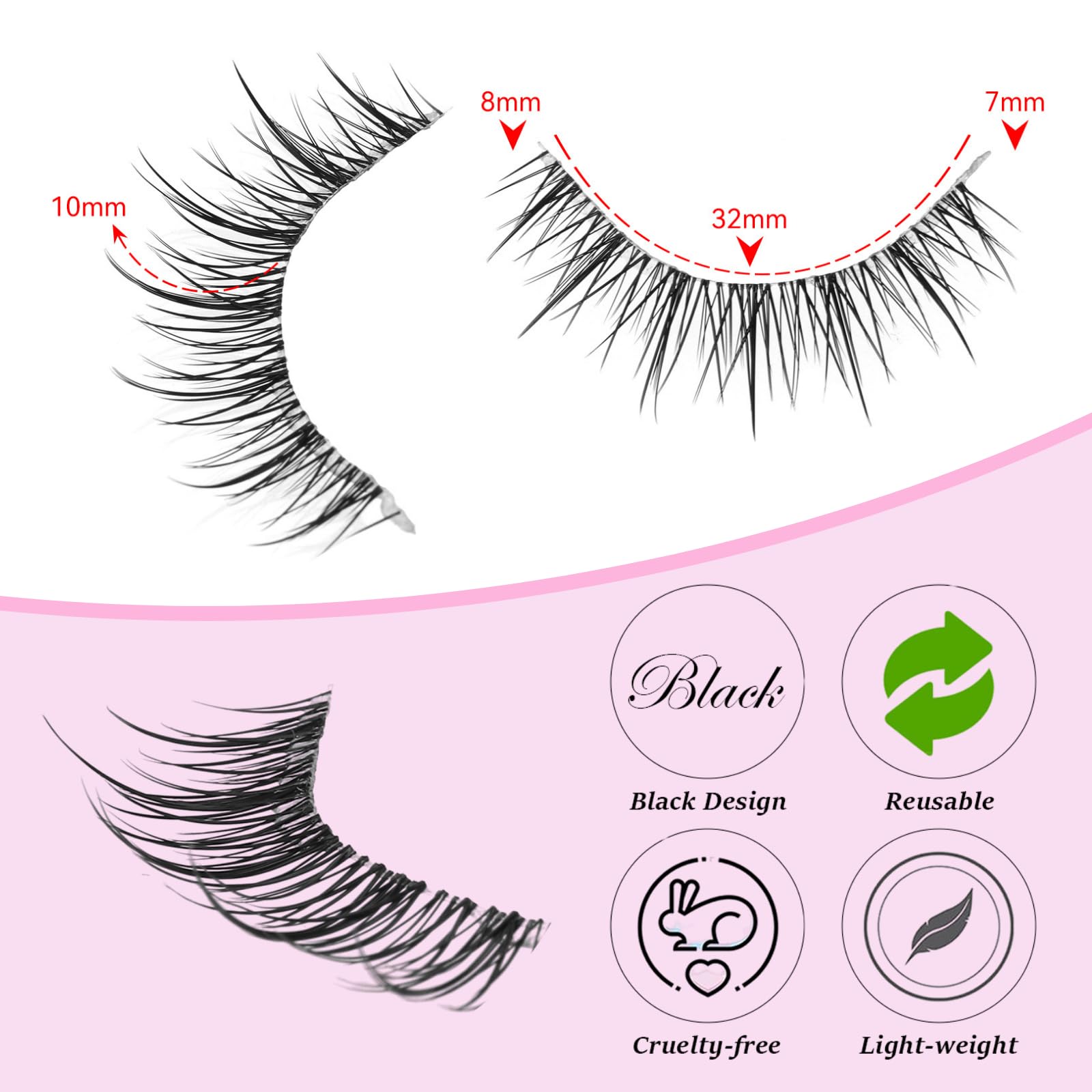 Outopen Manga Lashes with a clear band for seamless blending.