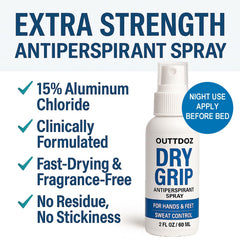 OUTTDOZ DryGrip fragrance-free formula for sensitive skin while staying dry during activity.