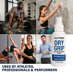 OUTTDOZ DryGrip quick-drying spray for sweat control during training and competition.