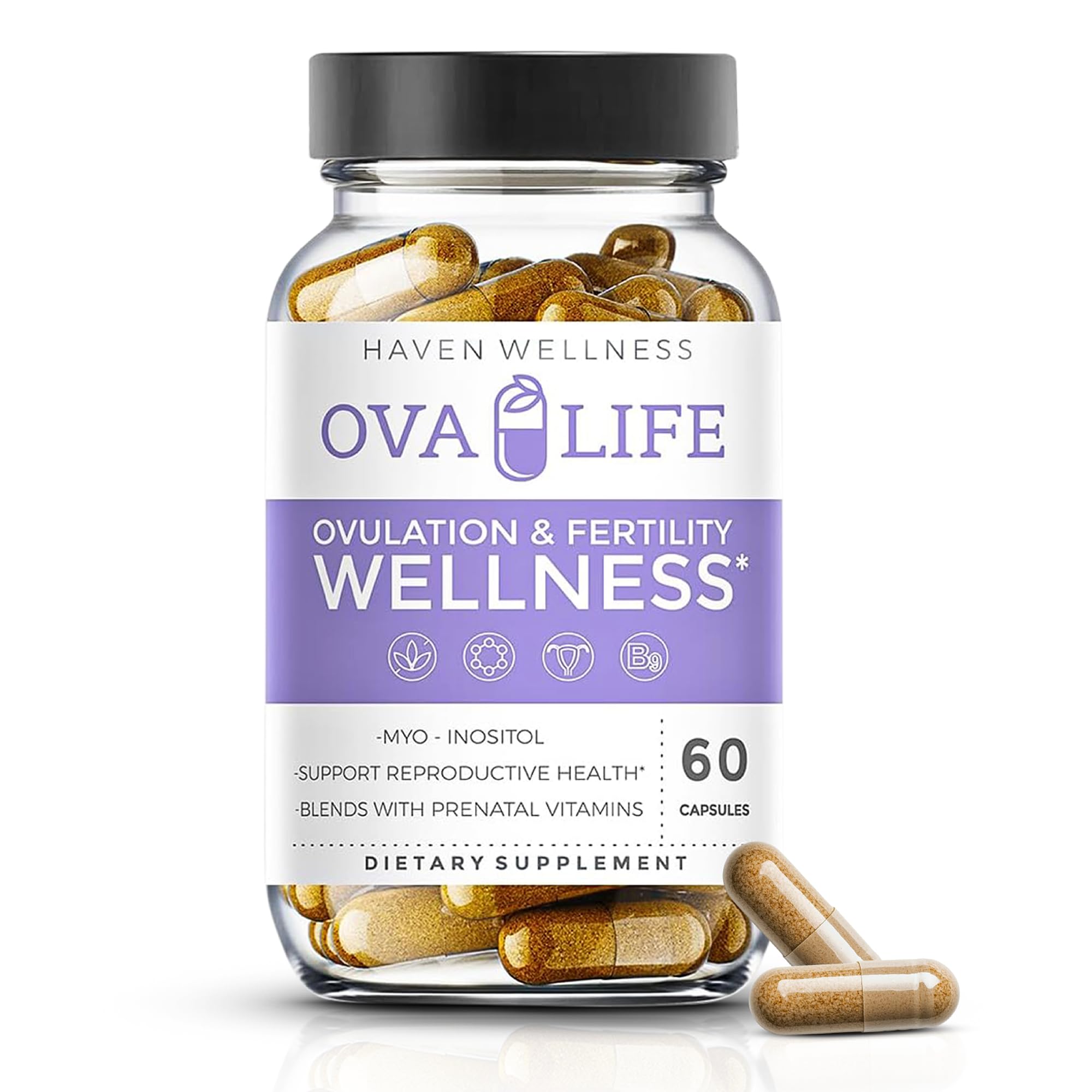Ovalife fertility supplement bottle with 60 capsules