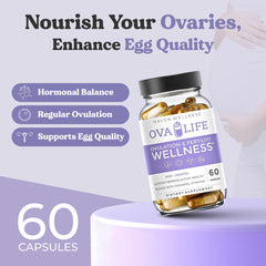 Close-up of Ovalife hormone balance vitamins packaging