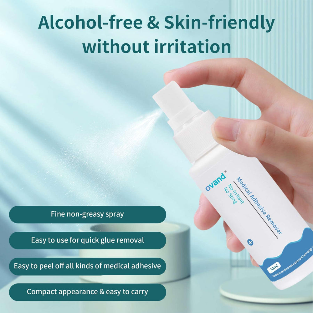 ovand easy-application no-sting spray shows quick, mess-free tape removal.