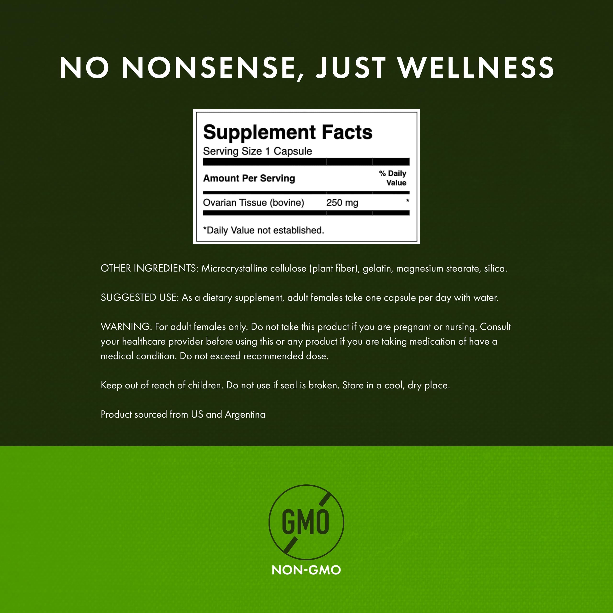 Capsules of Swanson Ovarian Glandular supplement