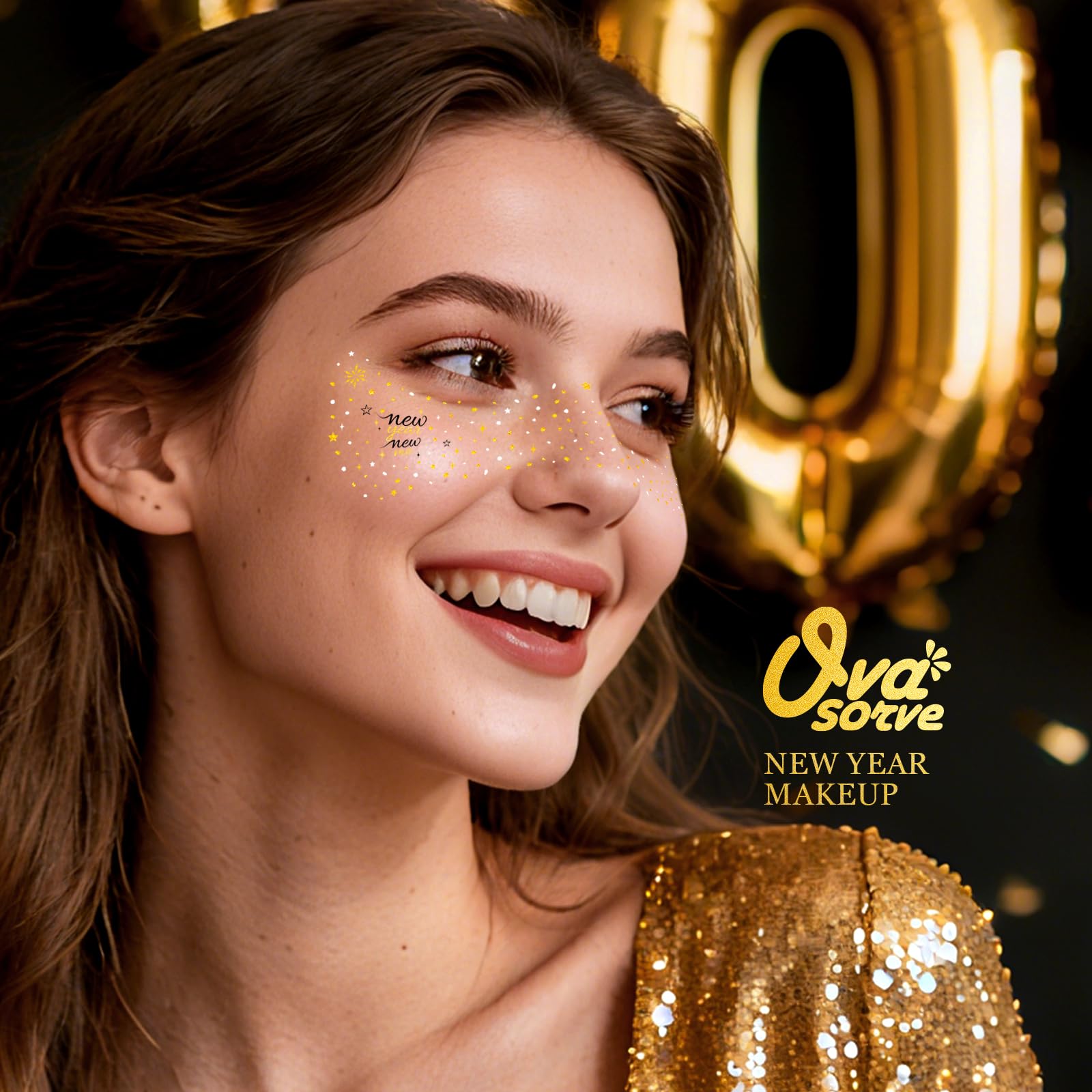 Ovasorve glittering freckles design featuring stars and fireworks for NYE celebrations