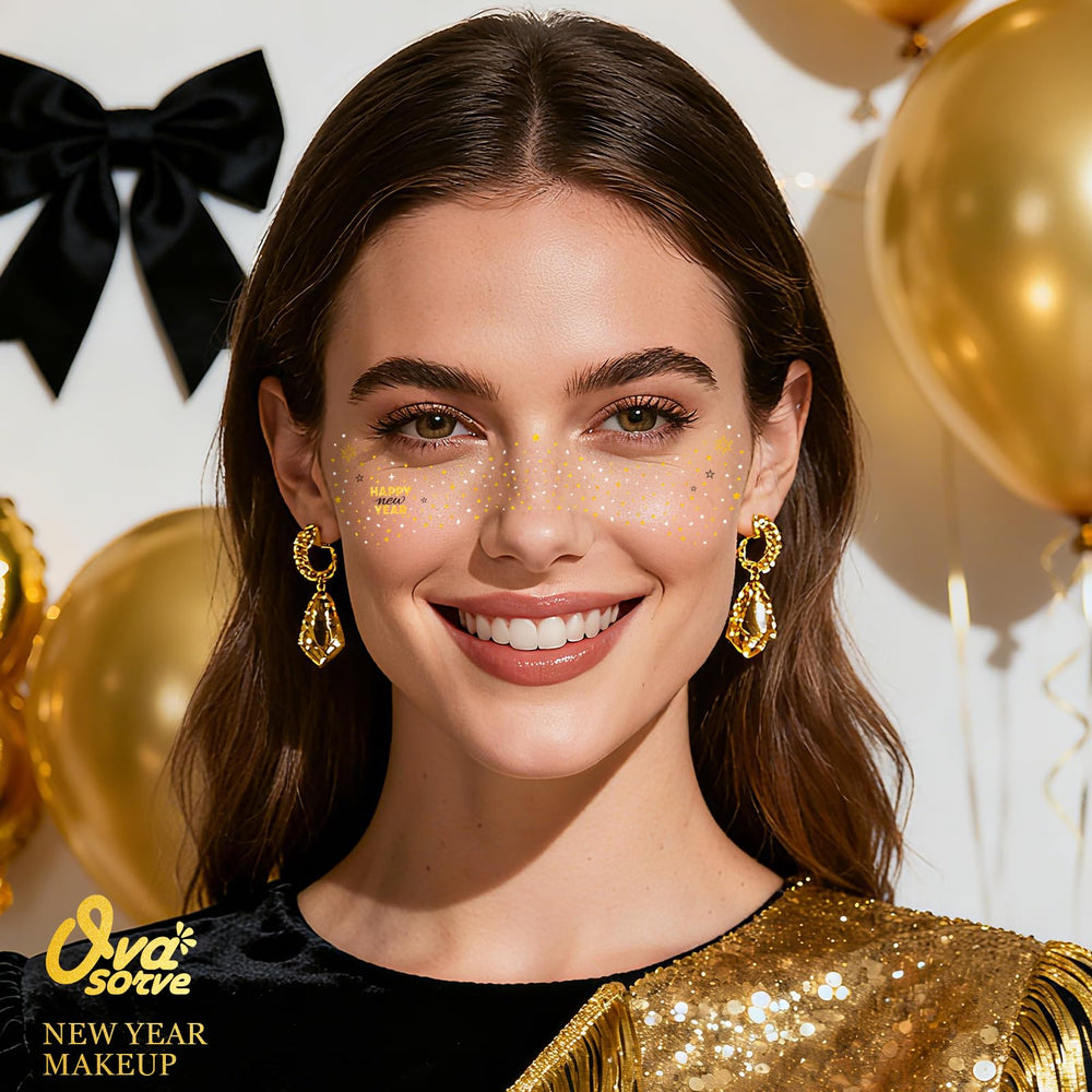 Ovasorve waterproof face gems stay vibrant through dancing and toasts