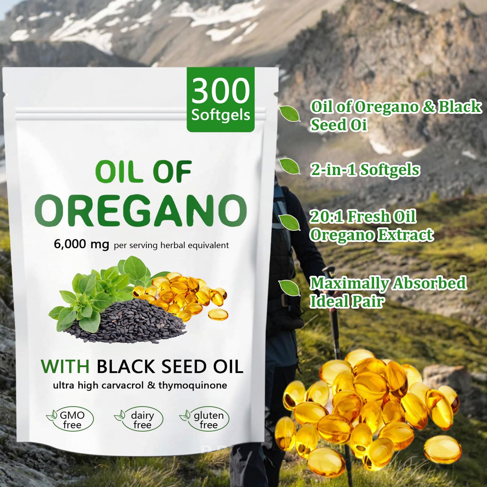 Two-in-one oregano oil capsules for immune support
