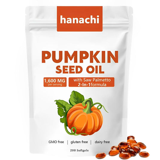 Bottle of Ovela Pumpkin Seed Oil Capsules with Saw Palmetto on a white background