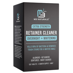 M3 Naturals Overnight Whitening Retainer Cleaner hero image with 120 tablets