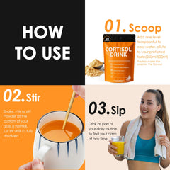 oviaapo Cortisol Drink Powder glass with mix demonstrates light, refreshing taste.