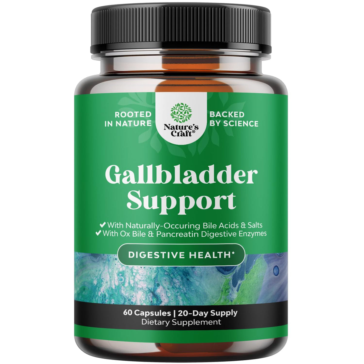 Ox bile salts gallbladder support bottle on white background