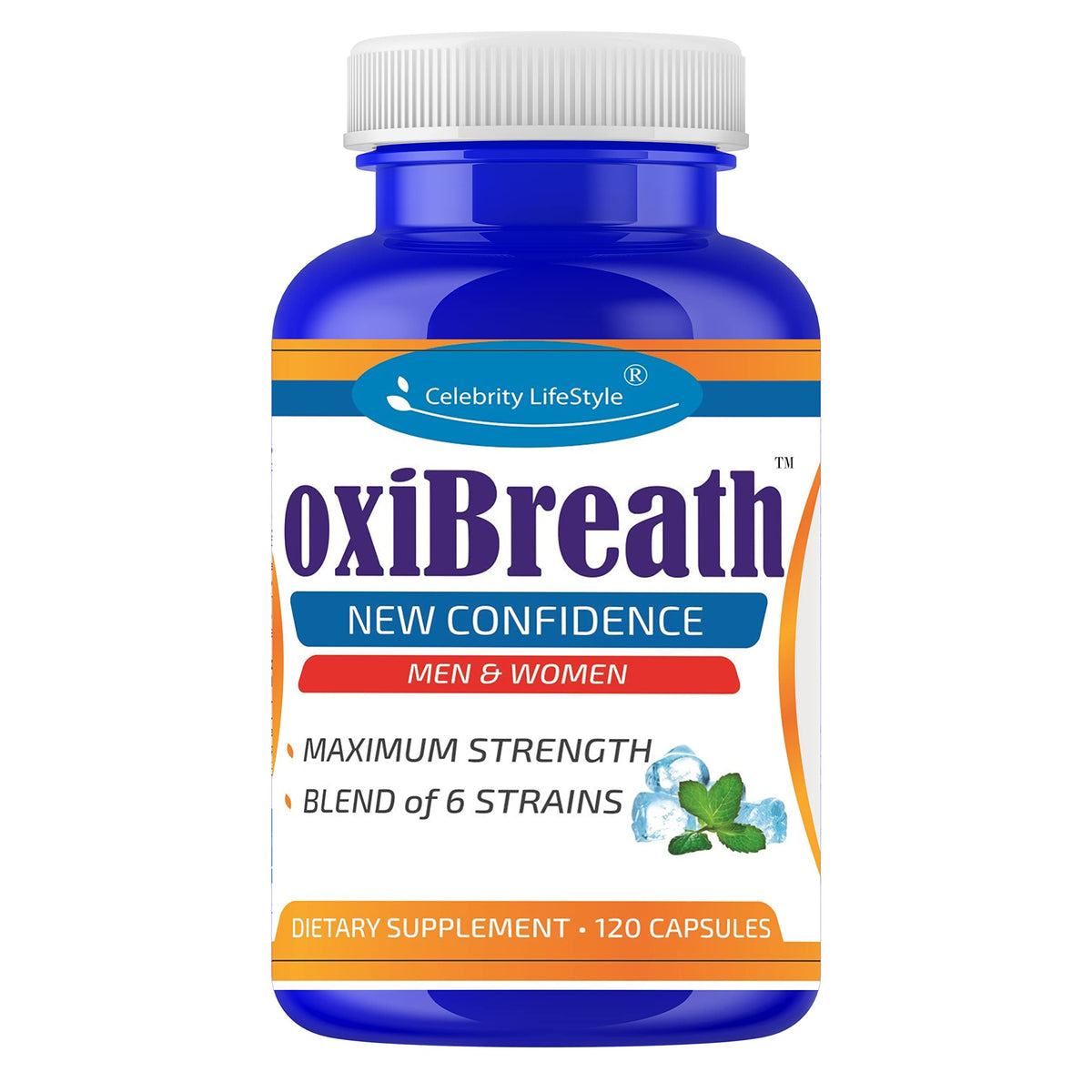 OxiBreath oral probiotic bottle aiding bad breath support