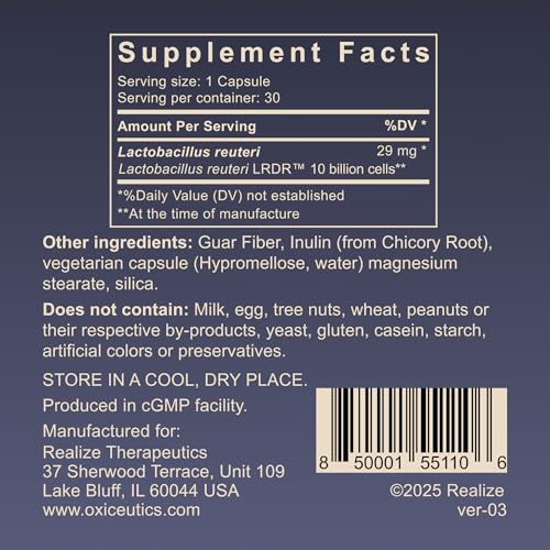 Oxiceutics MyReuteri vegan capsules in clean packaging for dairy-free formula