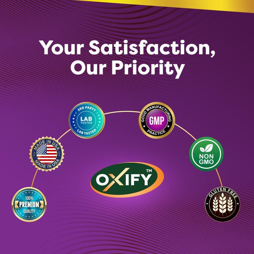 Gluten-free and non-GMO icons on Oxify packaging