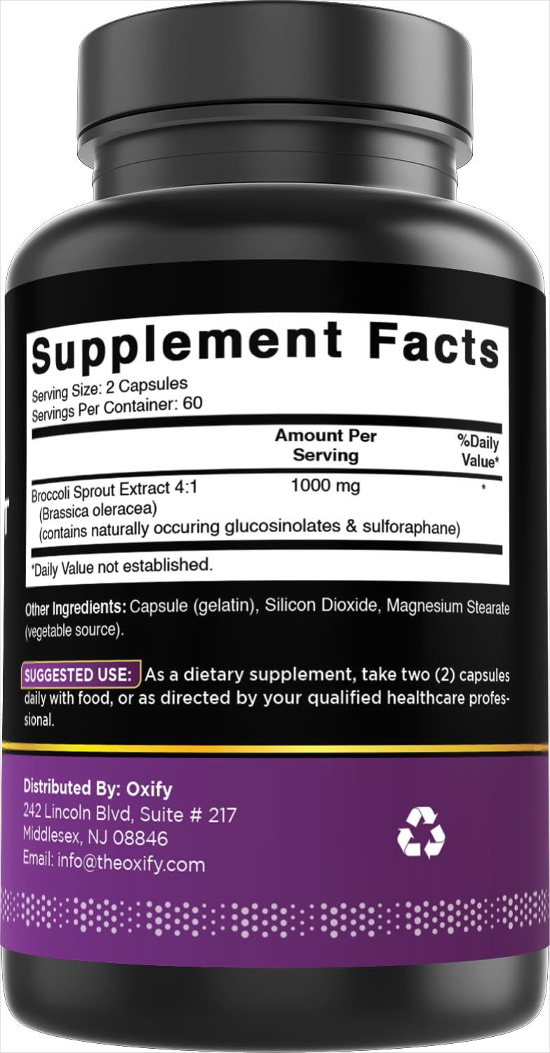Oxify Broccoli Sprout Extract capsules and serving size