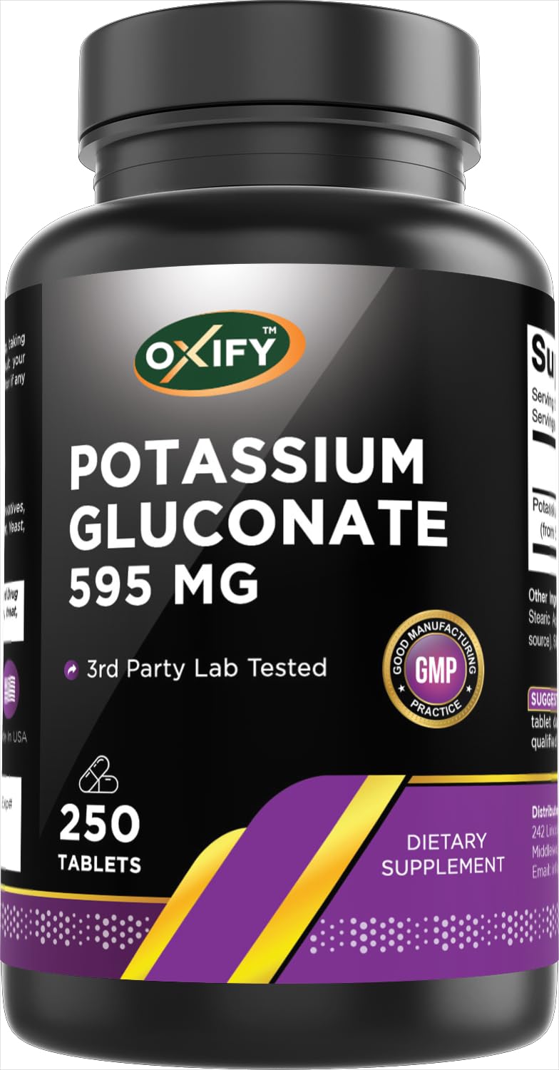 Bottle of Oxify Potassium Gluconate 595 mg with label