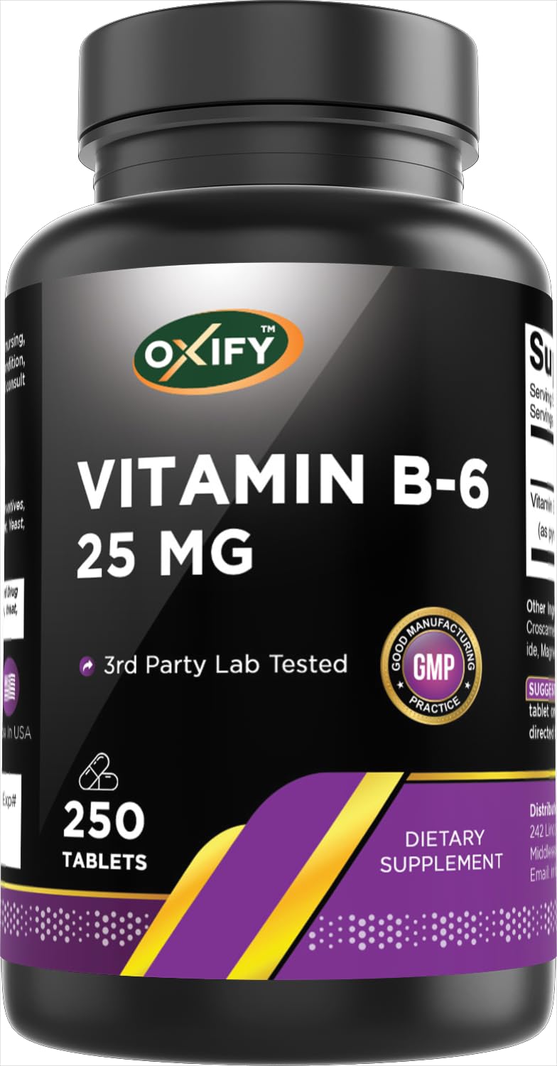 Oxify Vitamin B-6 25mg bottle label close-up