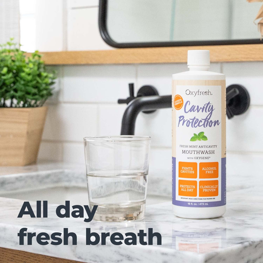 Oxyfresh mouthwash bottle with splash image