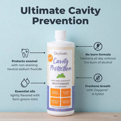 Pack of two 16 oz Oxyfresh Mouthwash – back label with directions and ingredients
