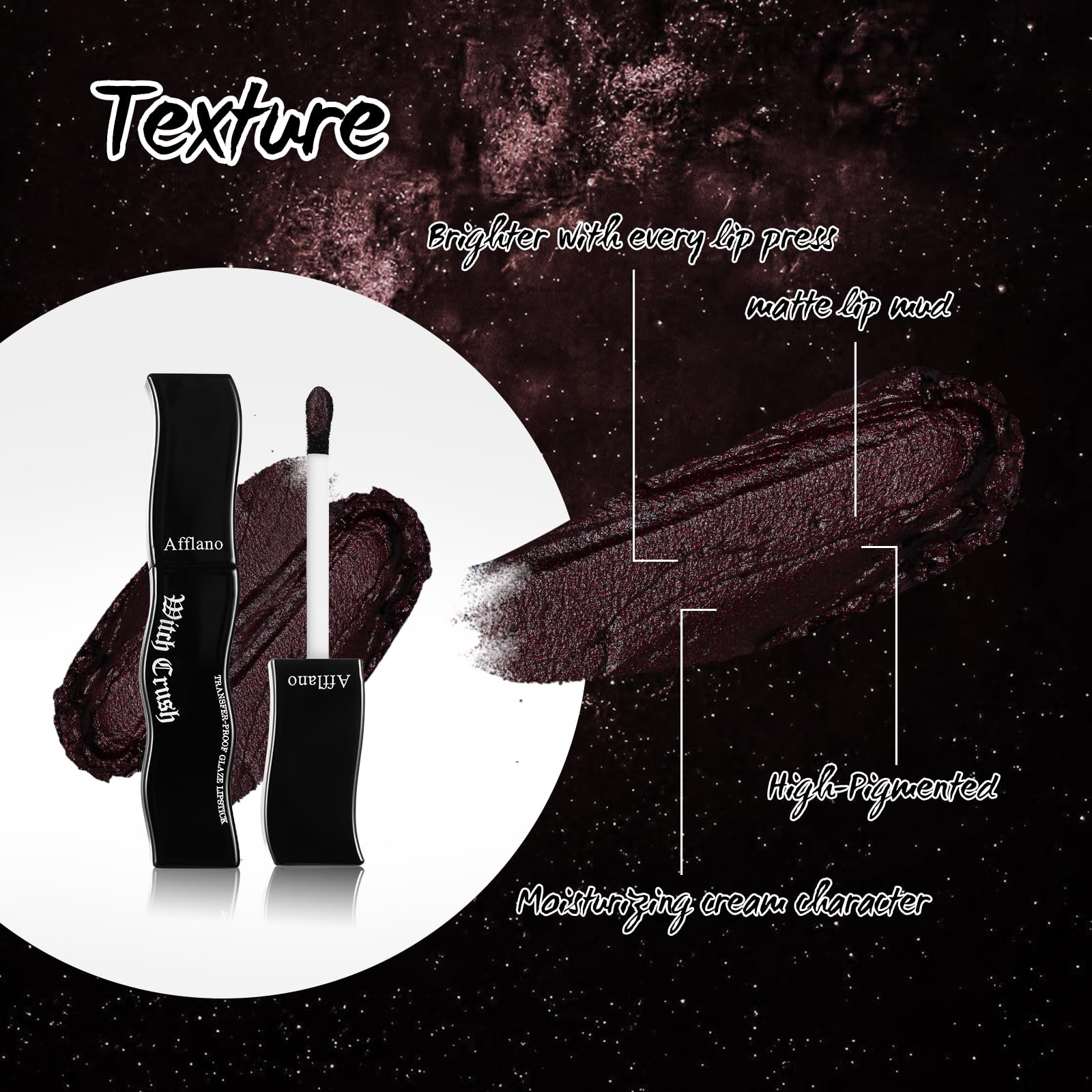 oygcee dark red gothic lipstick application close-up demonstrating rich coverage and shimmer