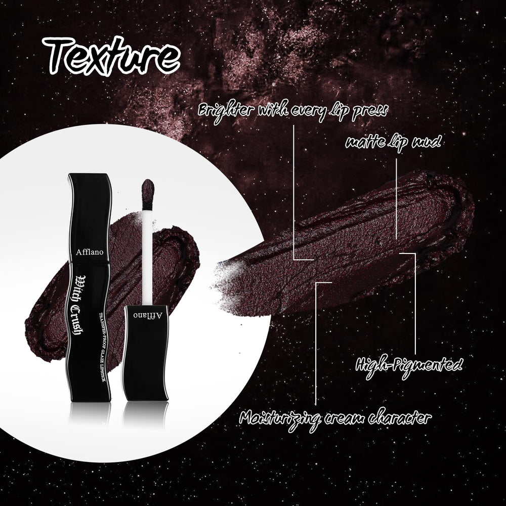 oygcee dark red gothic lipstick application close-up demonstrating rich coverage and shimmer
