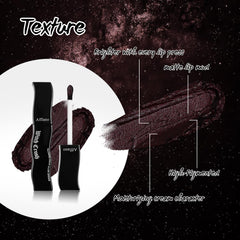 oygcee dark red gothic lipstick application close-up demonstrating rich coverage and shimmer