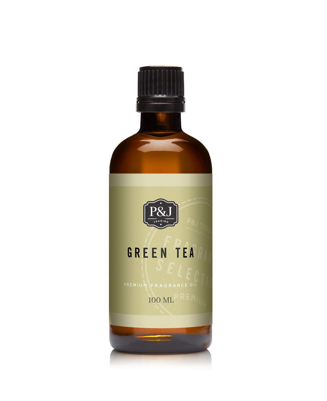 P&J Fragrance Oil Green Tea 100ml amber glass bottle with dropper cap