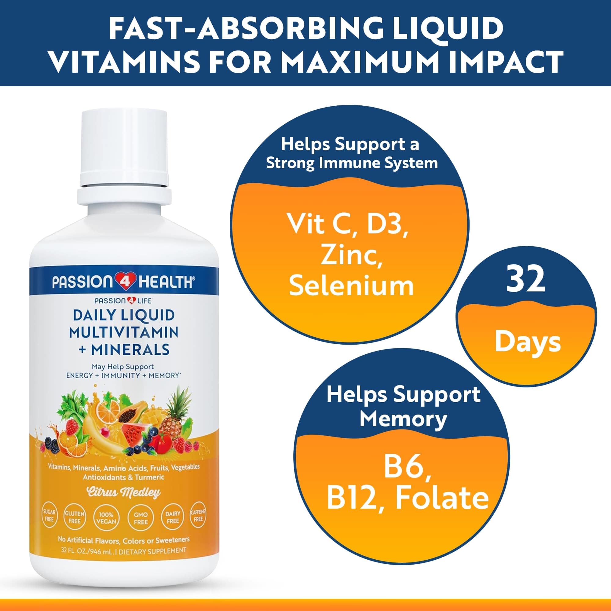 Passion 4 Life Mega Liquid Multivitamin turmeric bottle side view