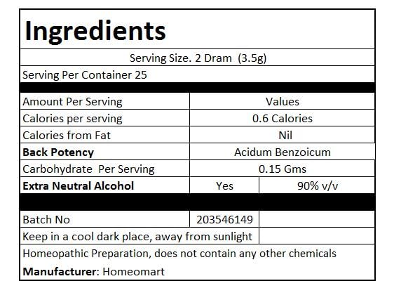 Pack of 2 vials of Acidum Benzoicum pellets – Homeopathy