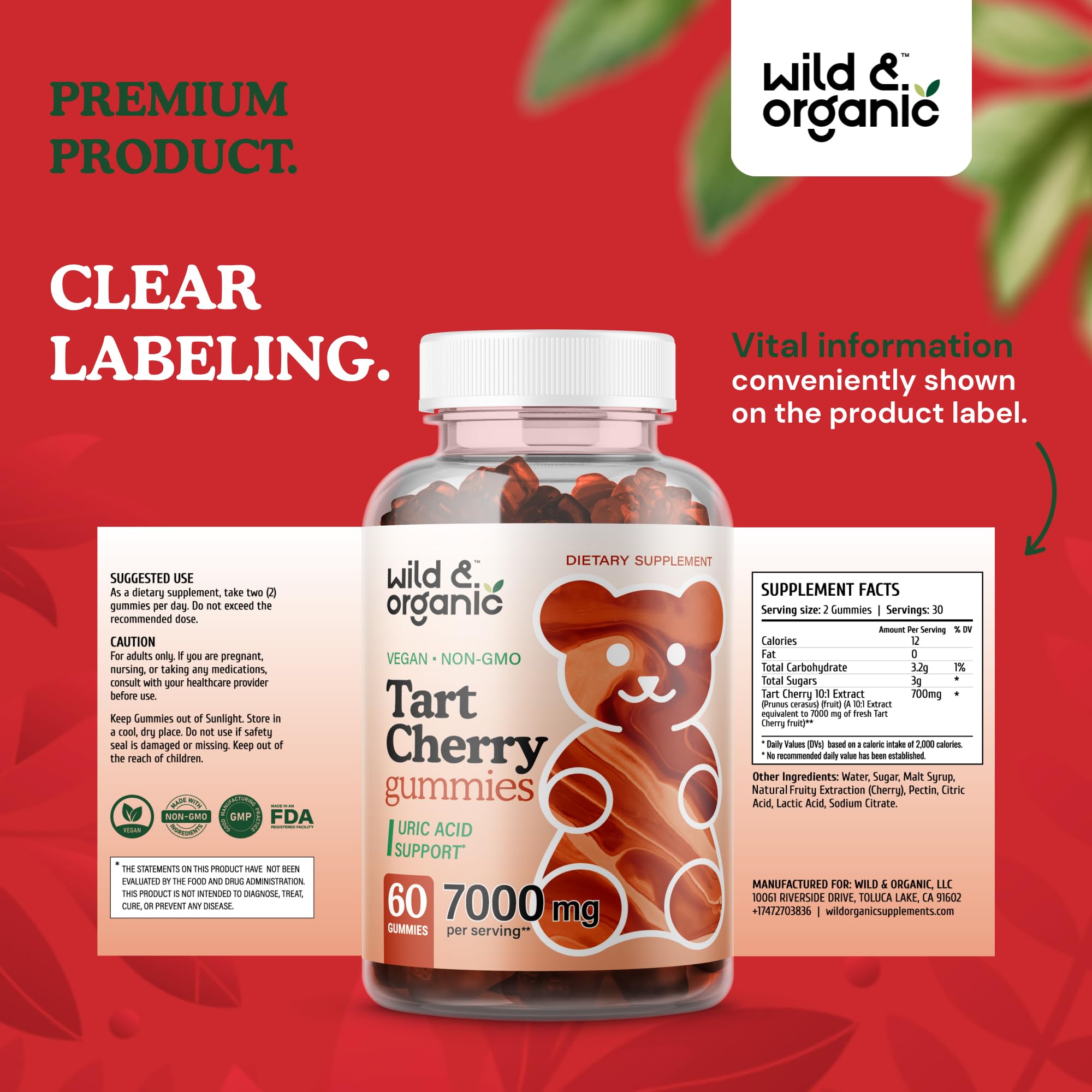 Two bottles in a pack of Wild & Organic Tart Cherry Gummies
