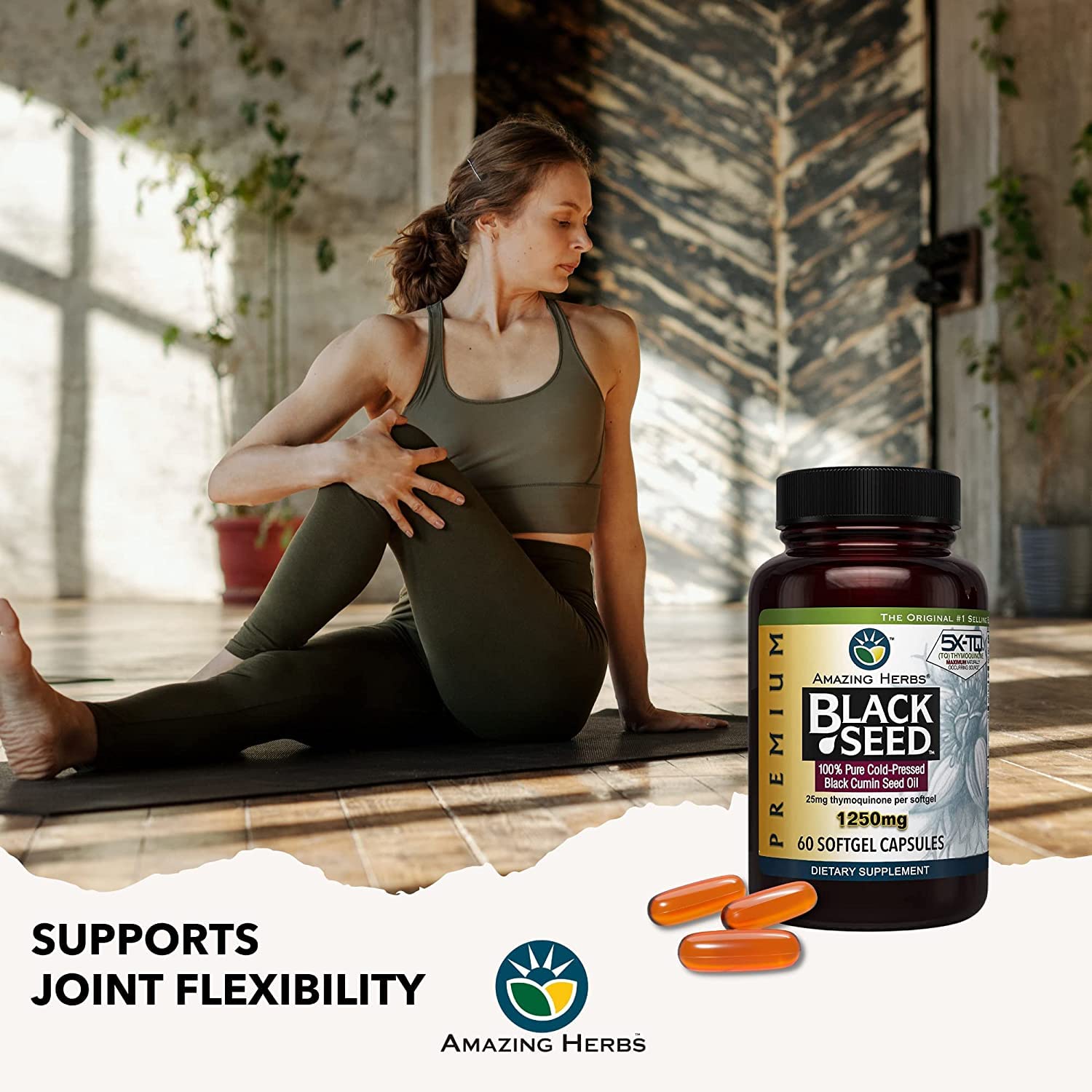 Pack of two bottles of Amazing Herbs Black Seed Oil Capsules