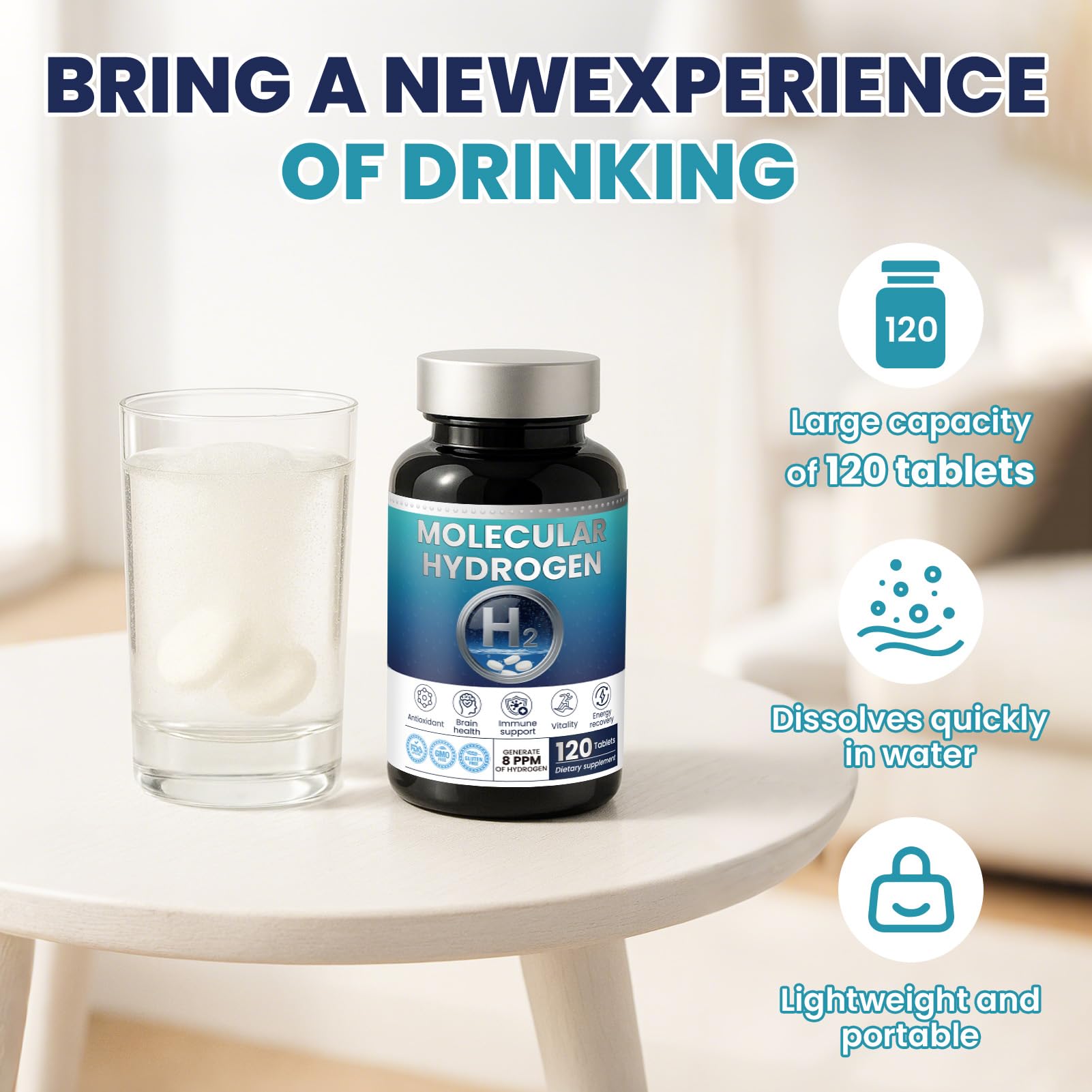 Gluten-free non-GMO hydrogen water tablets packaging