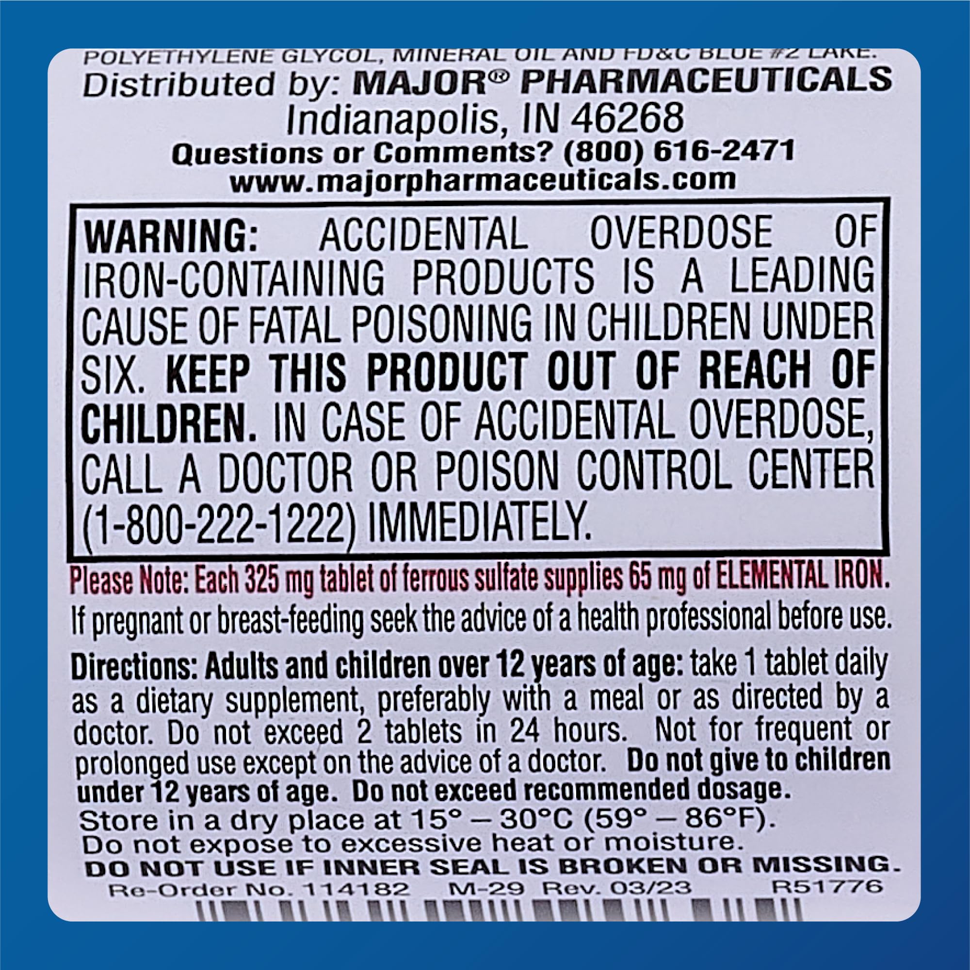 Red 3-pack packaging of MAJOR Ferosul iron tablets