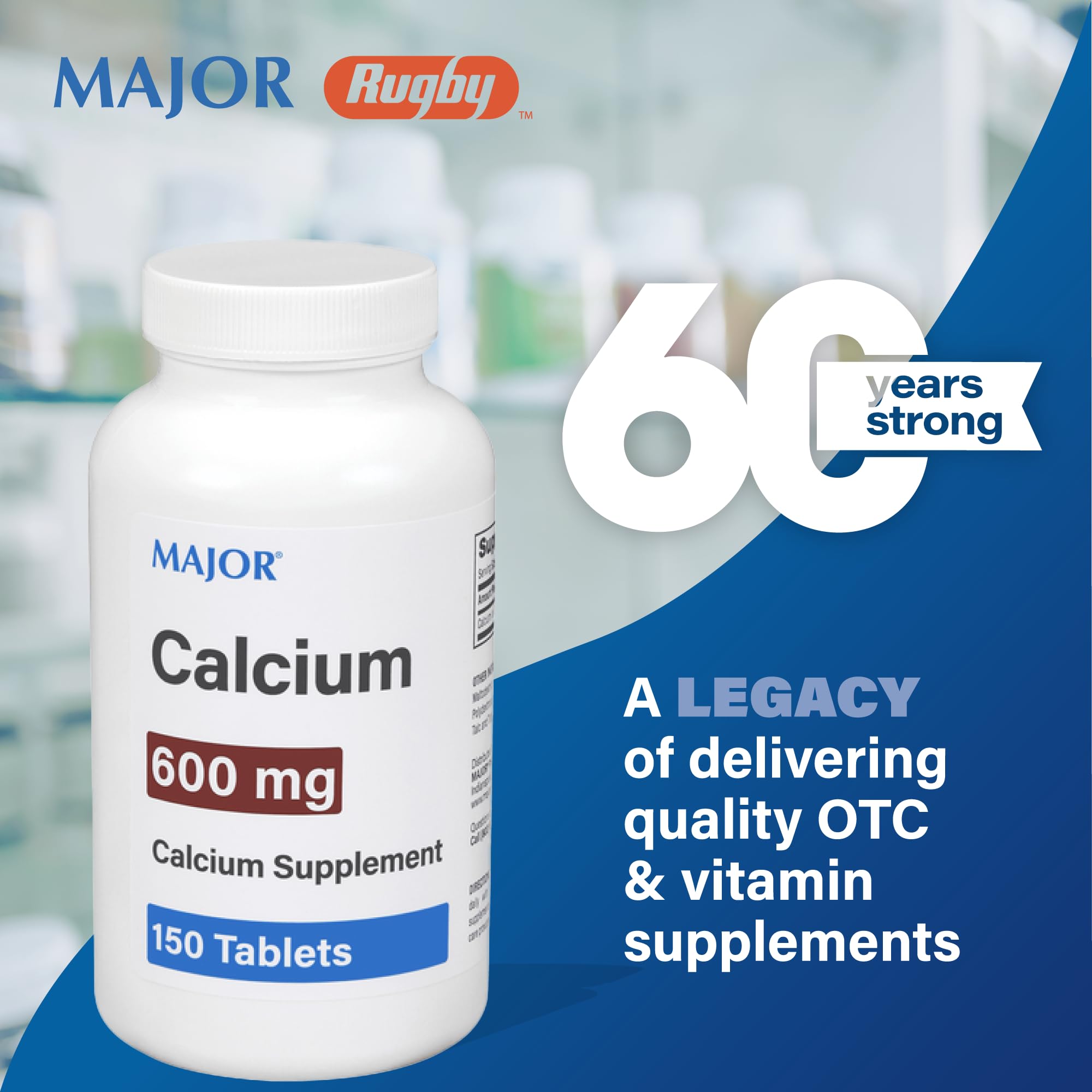 Box and bottle packaging for Major 600mg calcium tablets