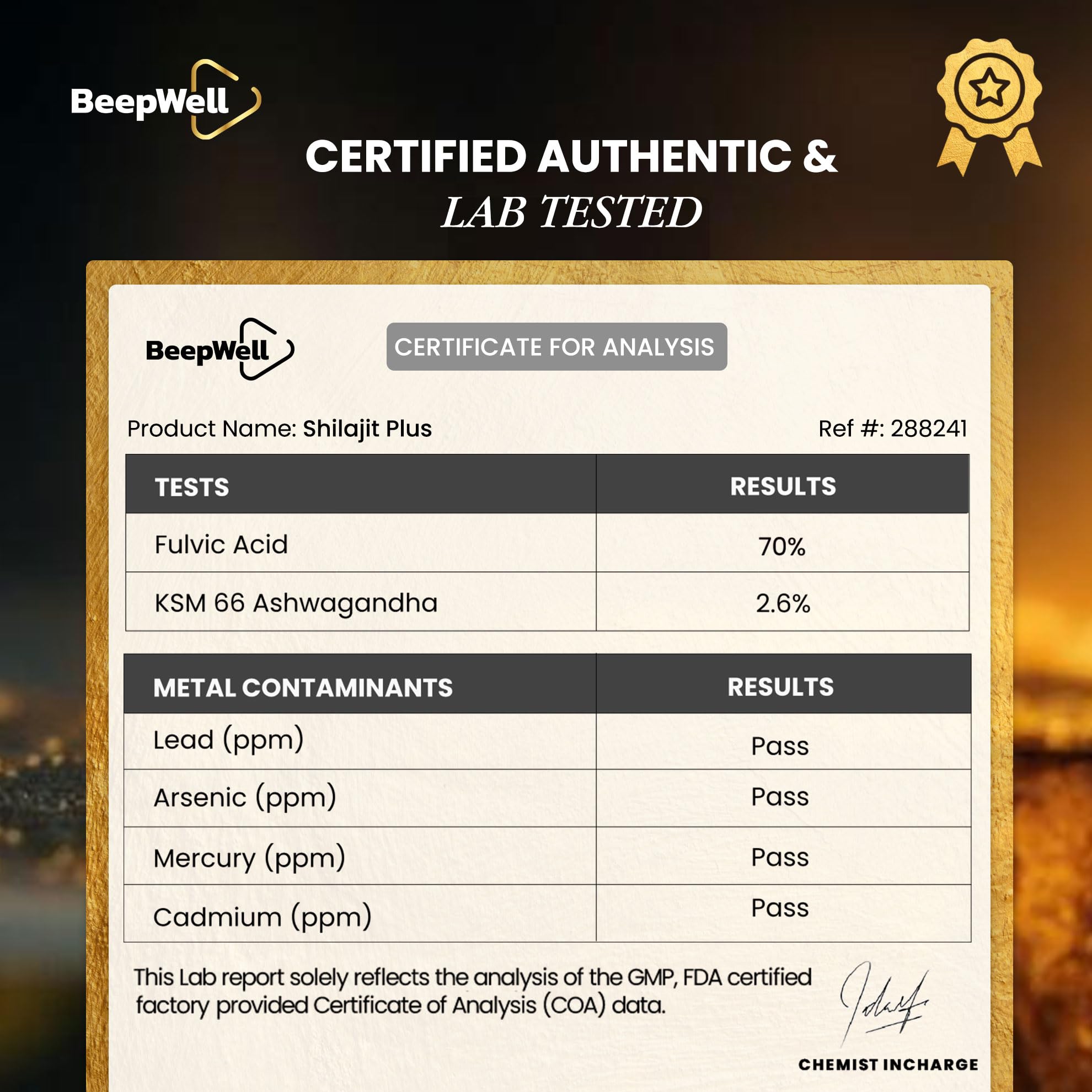 Packaging showing GMP certification and labels