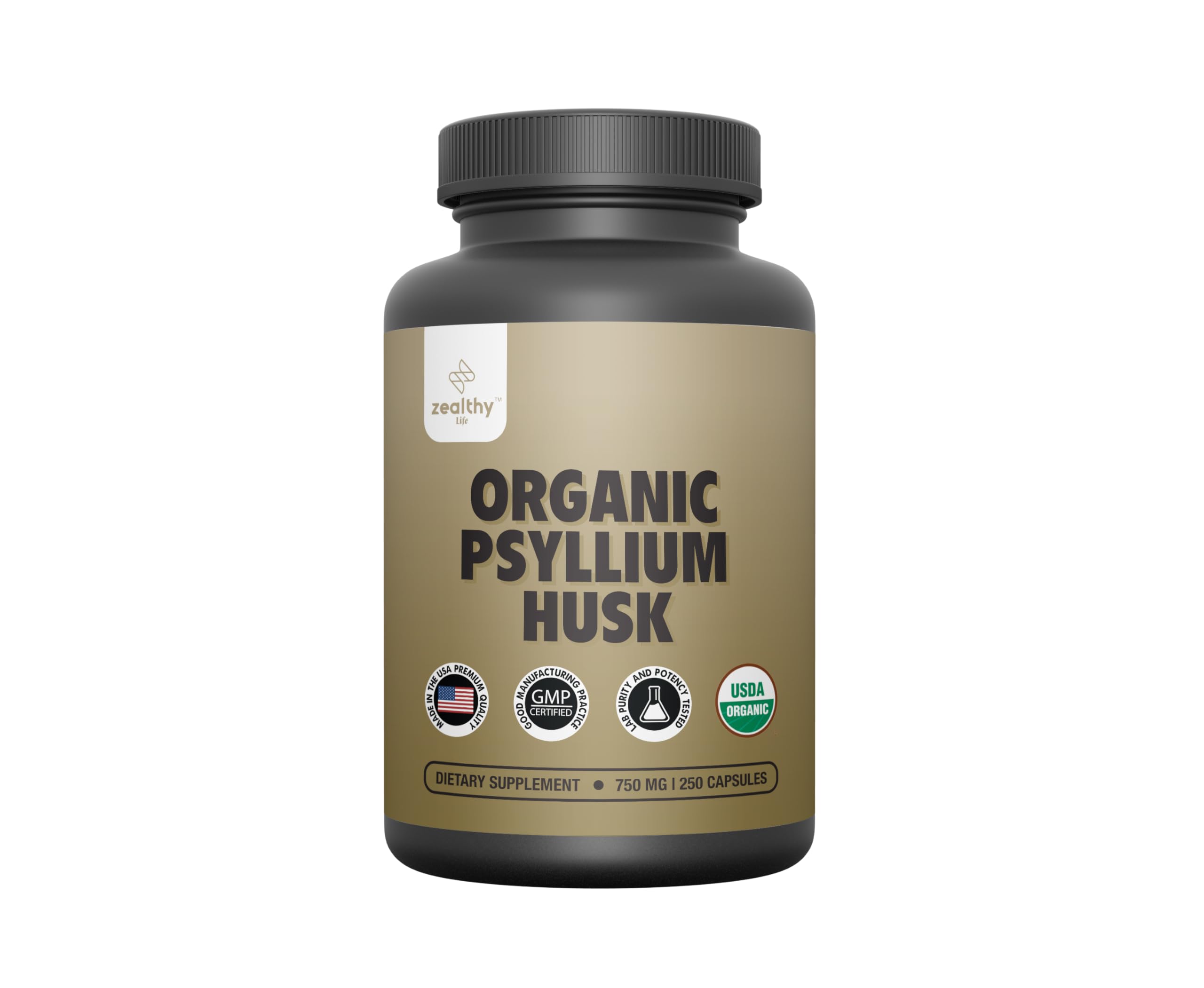Box and bottle packaging of Zealthy Life psyllium husk capsules