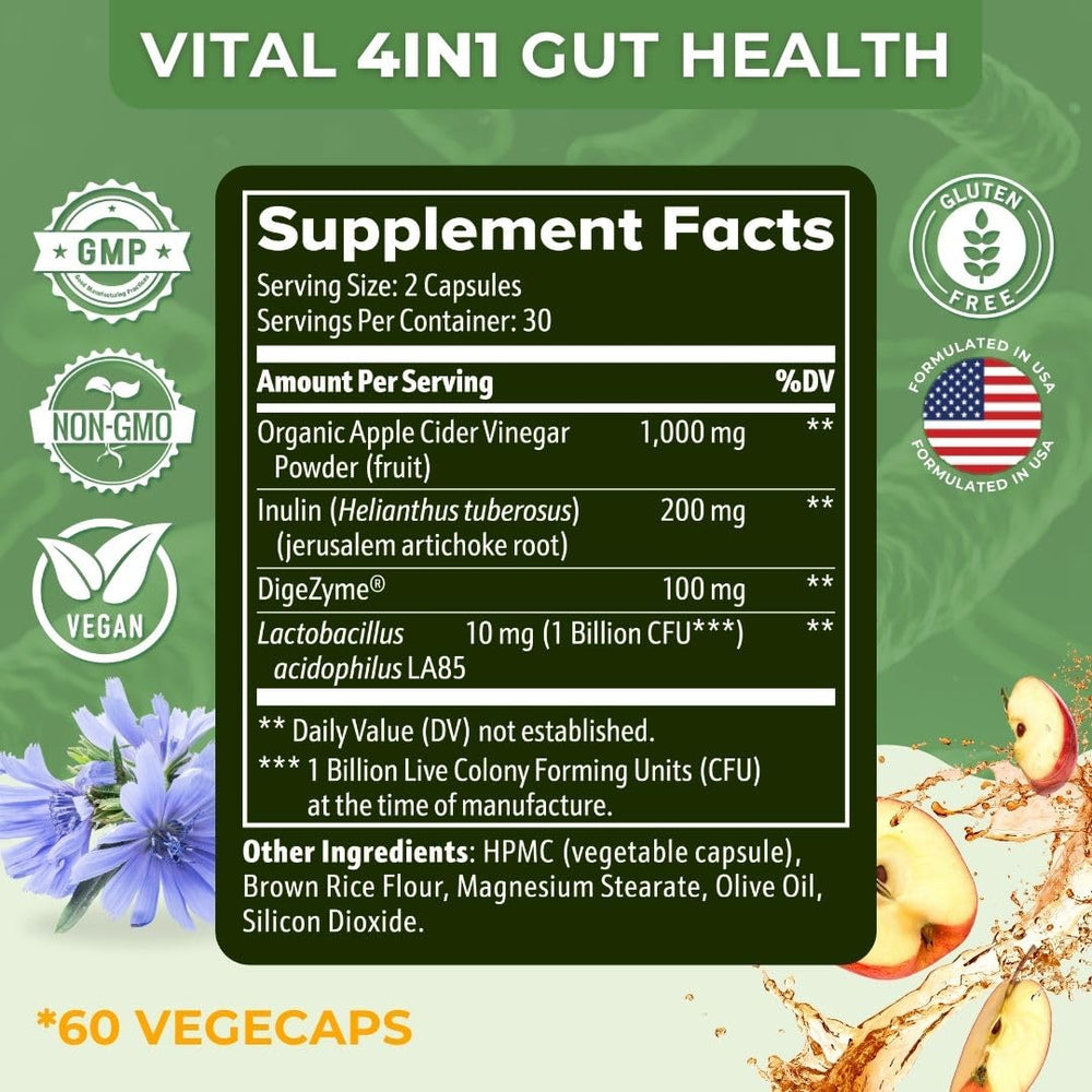 Packaging label for Vital Gut Health 4-in-1