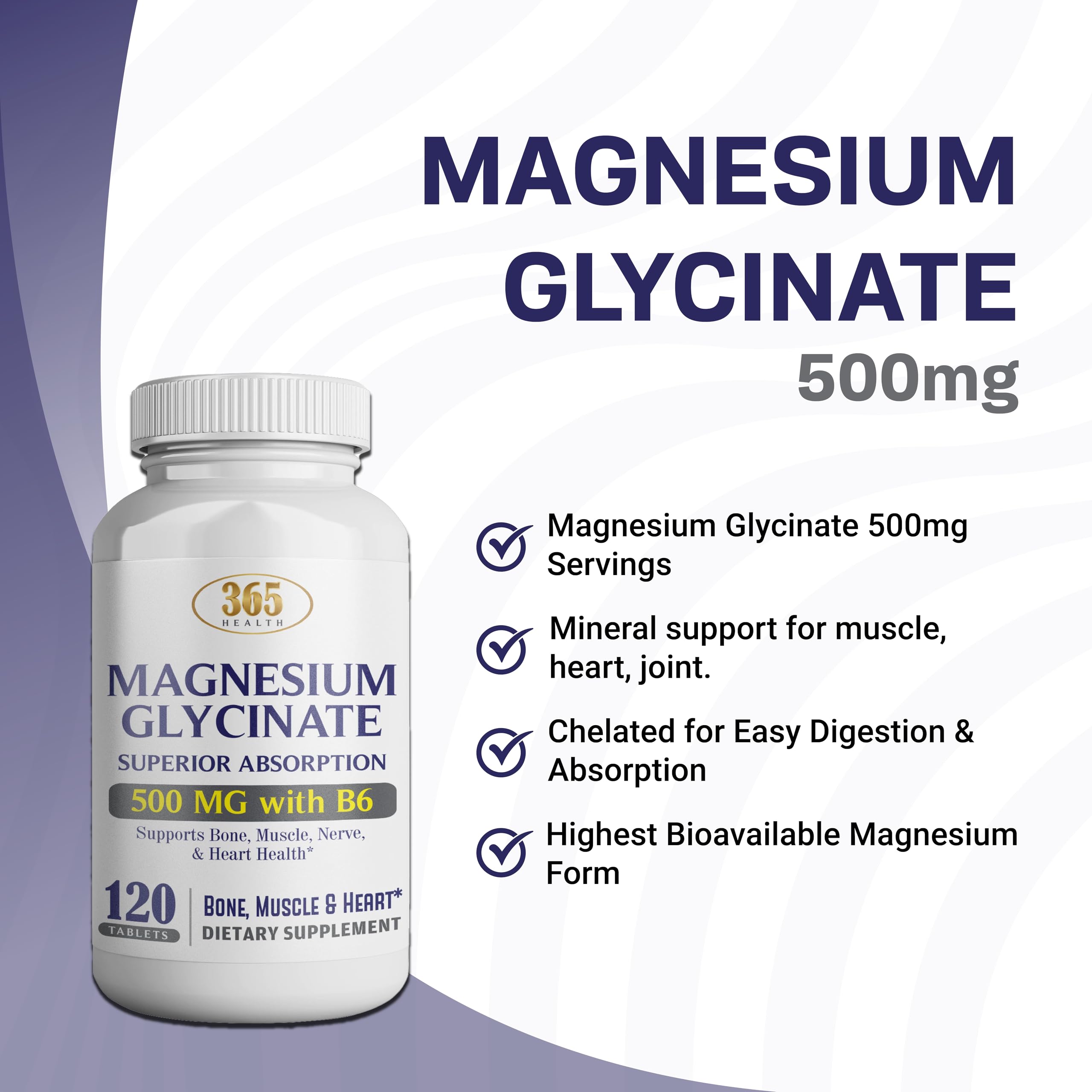Packaging side view of the magnesium glycinate bottle