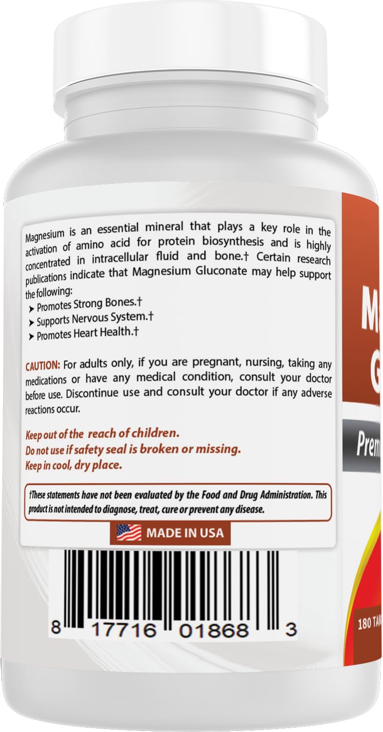 Box and bottle packaging for Best Naturals Magnesium Gluconate