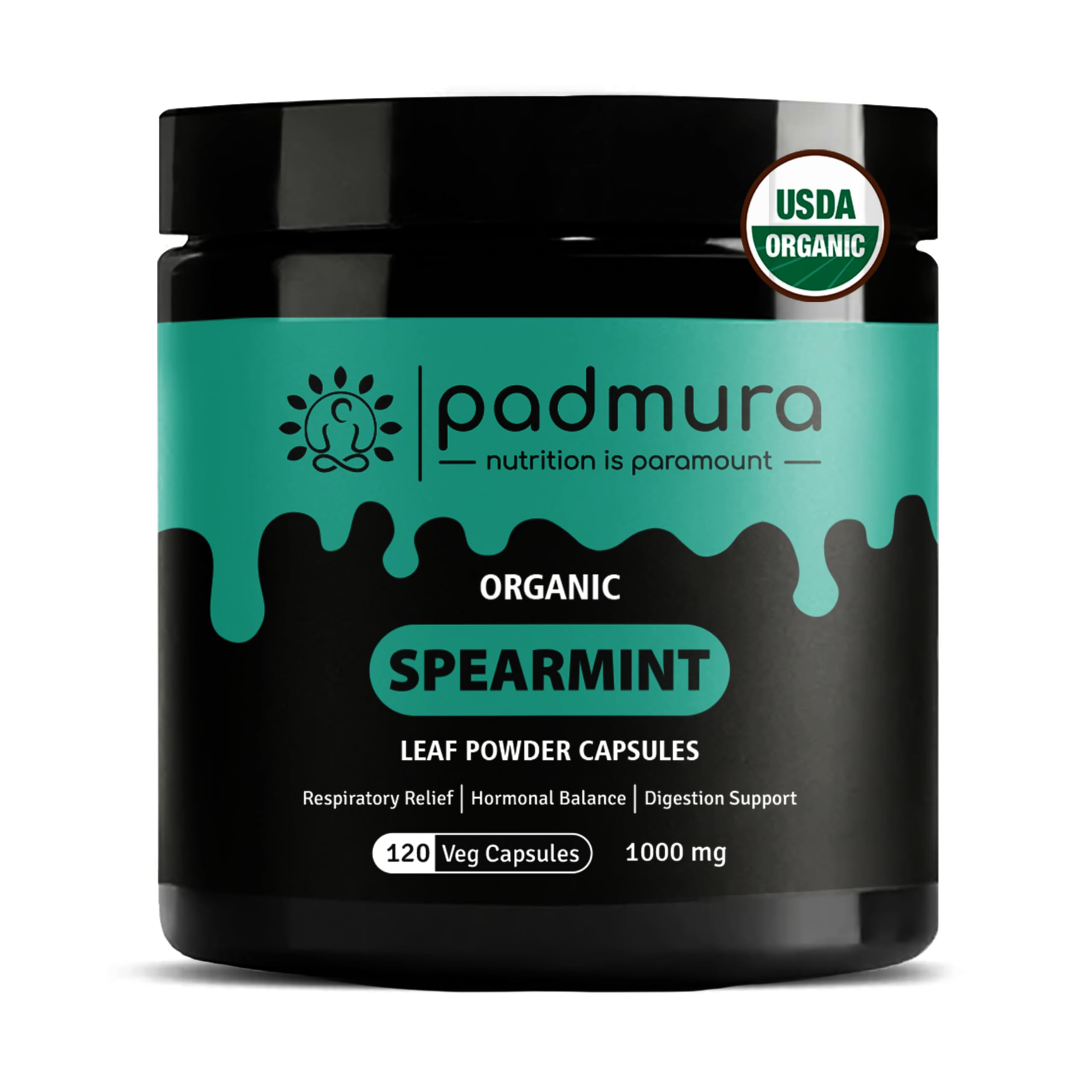 Bottle of PADMURA Organic Spearmint Powder Capsules 1000mg