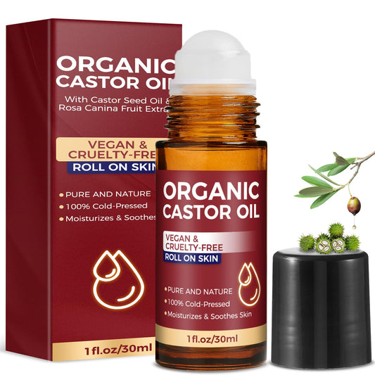 Paistely castor oil roll-on bottle in glass for precise, hygienic application.