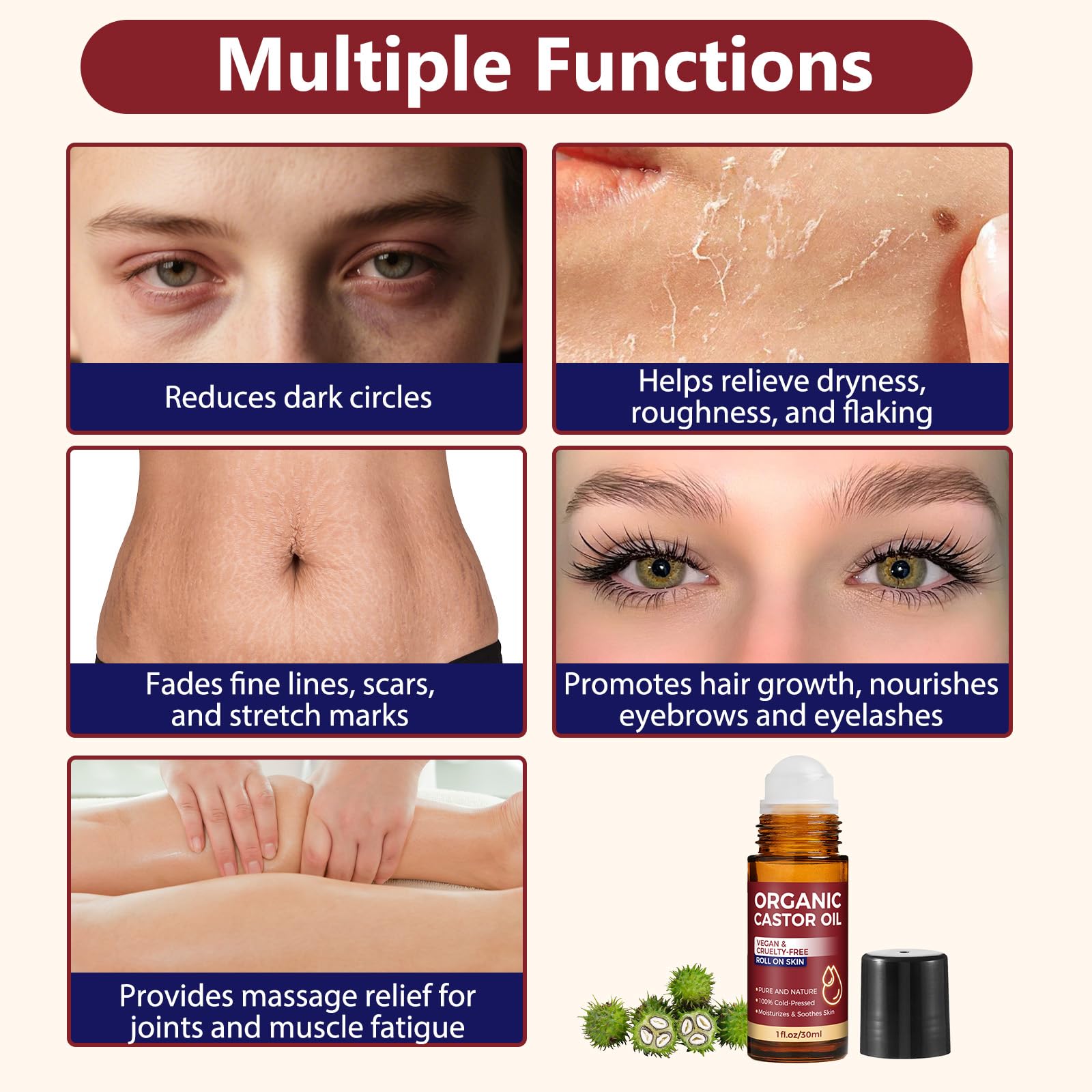 Paistely castor oil roll-on face delivers lightweight hydration for dry skin.