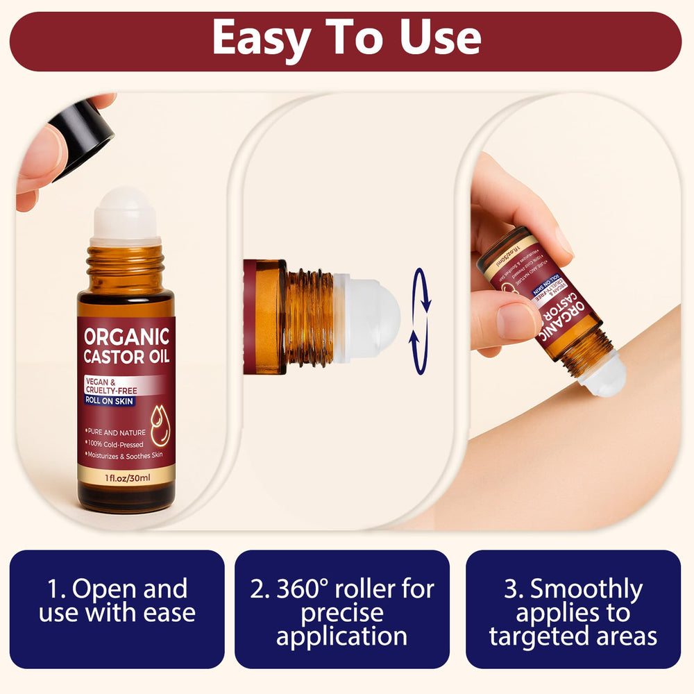 Paistely castor oil roll-on travel size is ideal for on-the-go use.