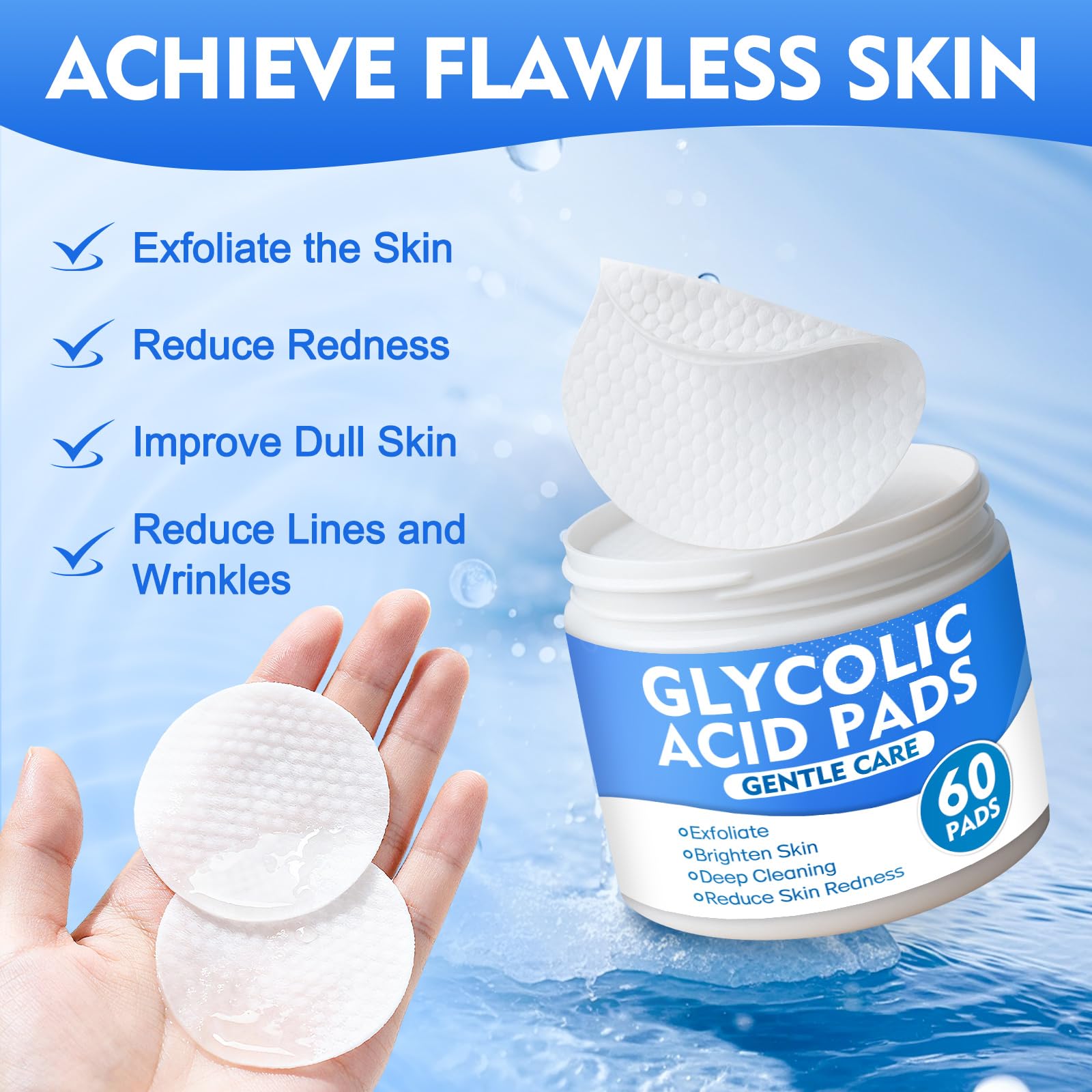 Paistely Glycolic Pads close-up texture; dead skin removed for radiant complexion