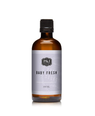 Amber 100ml bottle of P&J Trading Baby Fresh Scented Oil with euro dropper