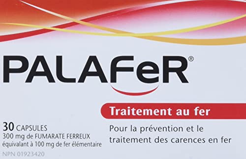 Close-up of PalaFeR label showing 300 mg ferrous fumatare per capsule