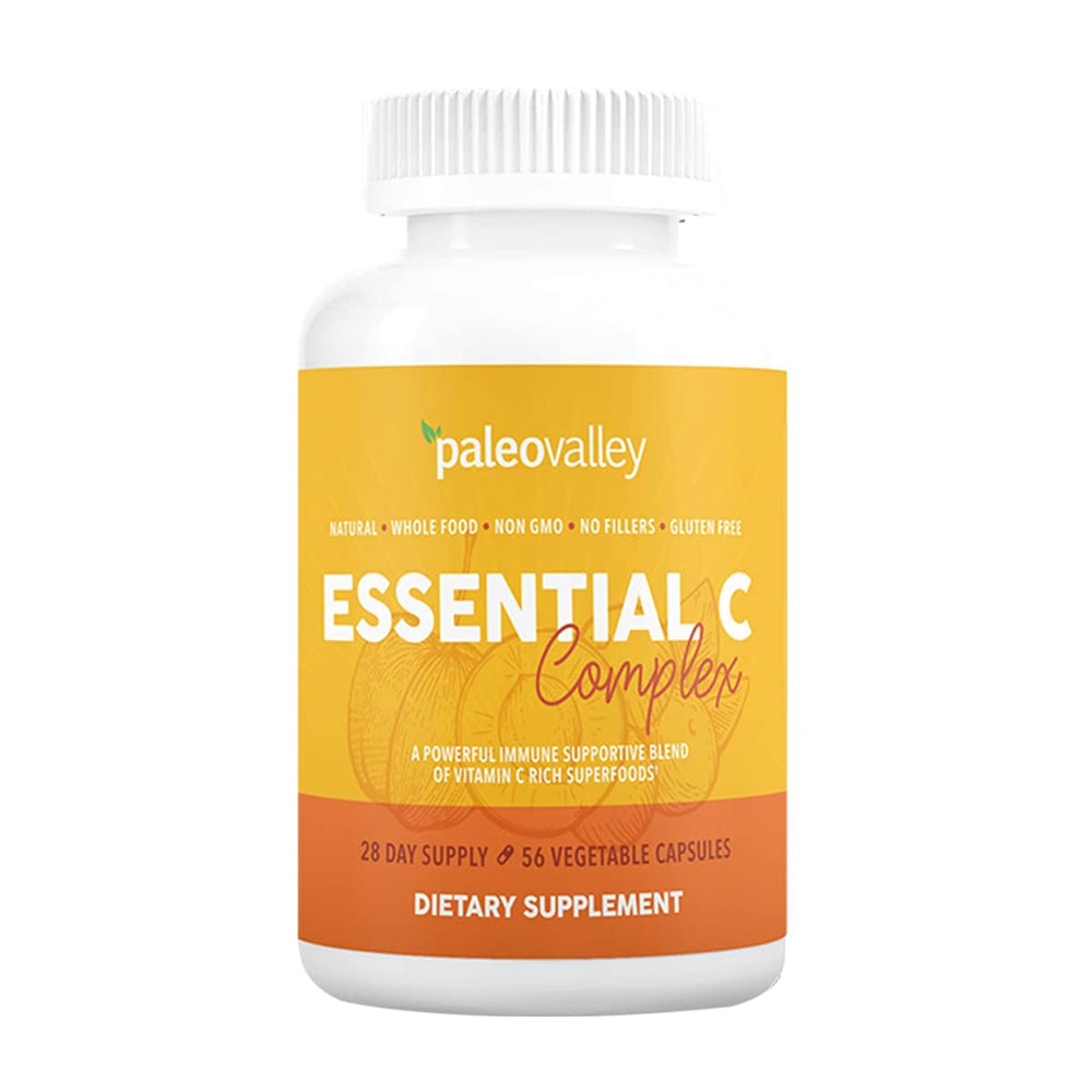 Bottle of Paleovalley Essential C Complex Vitamin C supplement with label
