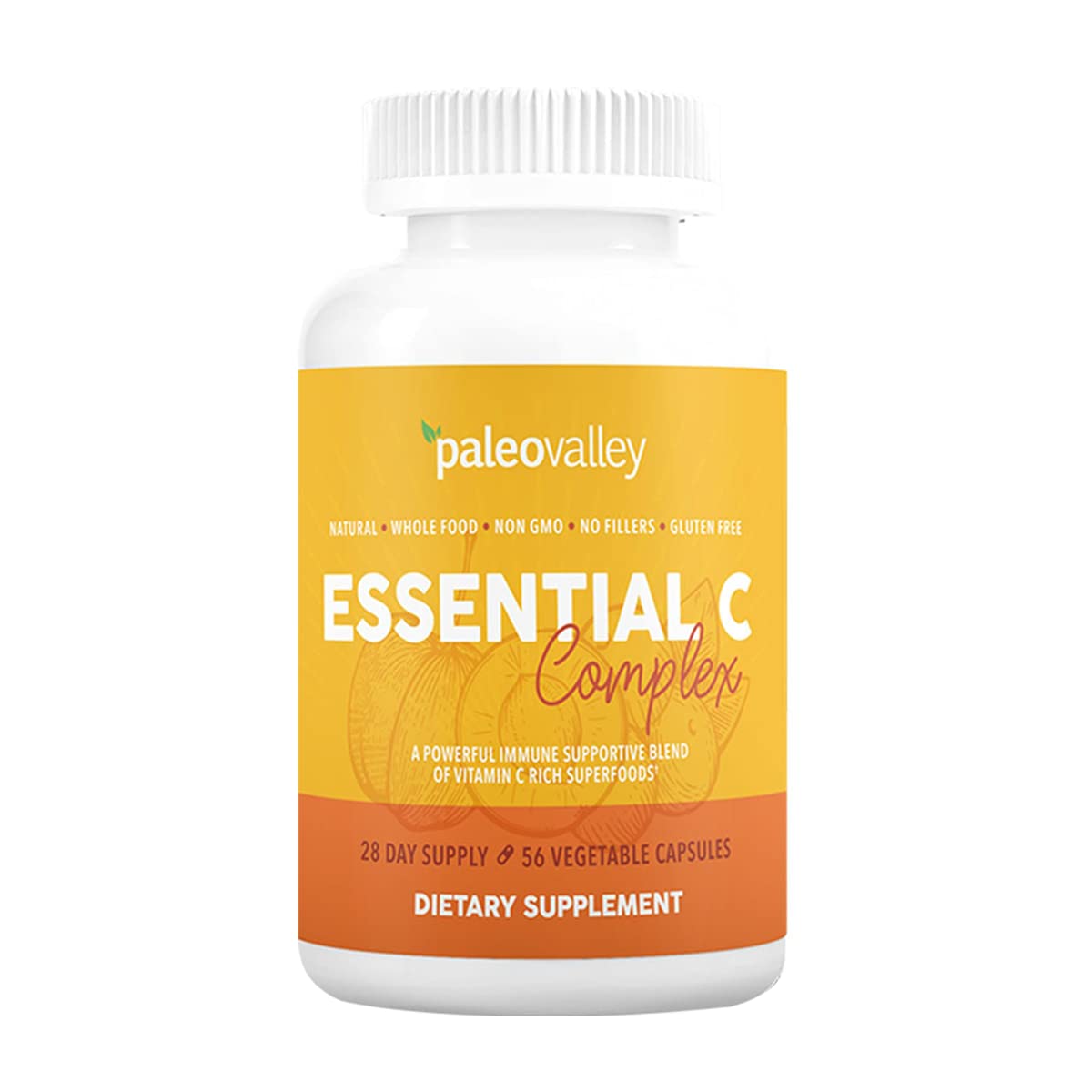 Bottle of Paleovalley Essential C Complex Vitamin C supplement with label